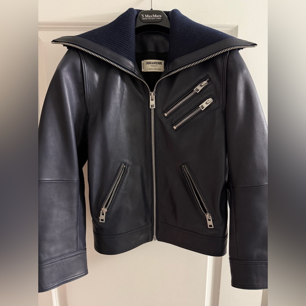 Zadig & Voltaire LOS CUIR INK NAVY MOTO LEATHER JACKET Size XS